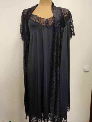 Комплект халат накидка + пеньюар XS-6XL. Чорний. Виробництво Україна. 1313Y фото